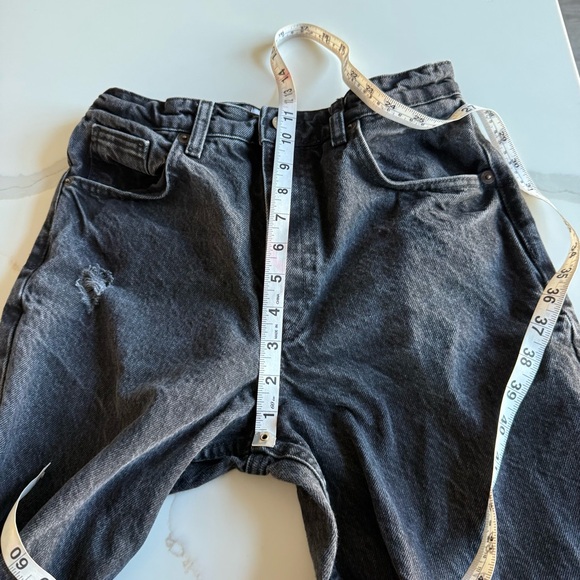 Zara Black Distressed Ripped Knee High Waisted Wide Leg Jeans Cuffed Denim - Picture 16 of 16